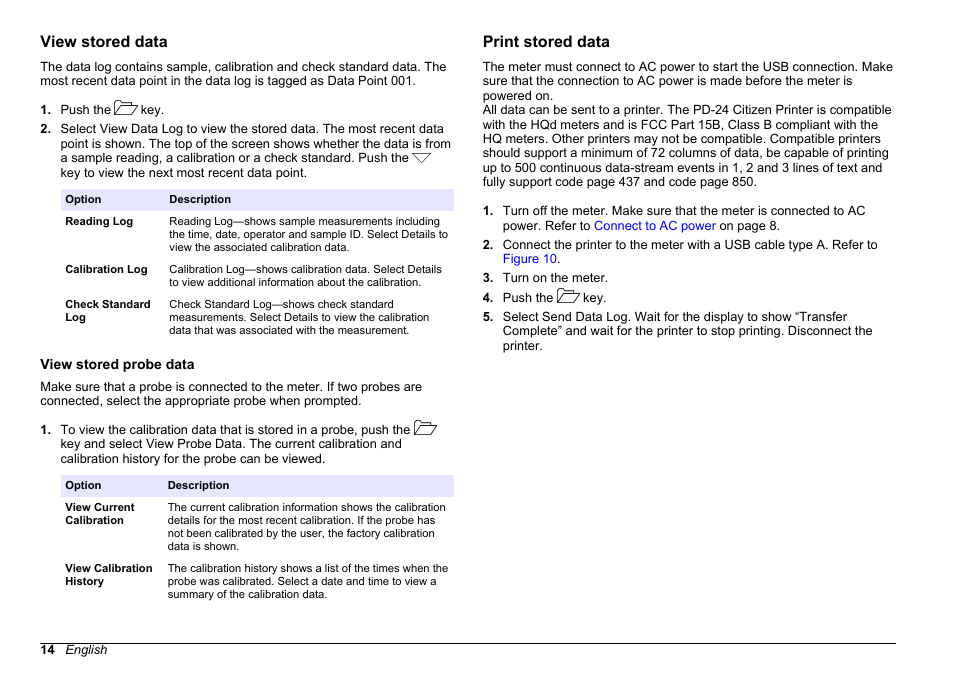 View stored data, View stored probe data, Print stored data | Hach-Lange HQD Portable Meter User Manual User Manual | Page 16 / 38