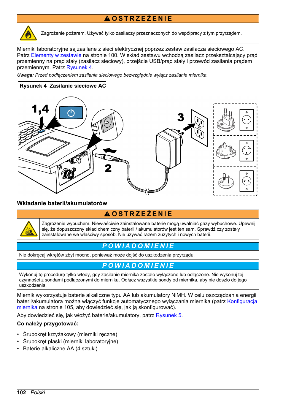 Wkładanie baterii/‍akumulatorów | Hach-Lange H-Series Meters Basic User Manual User Manual | Page 102 / 136