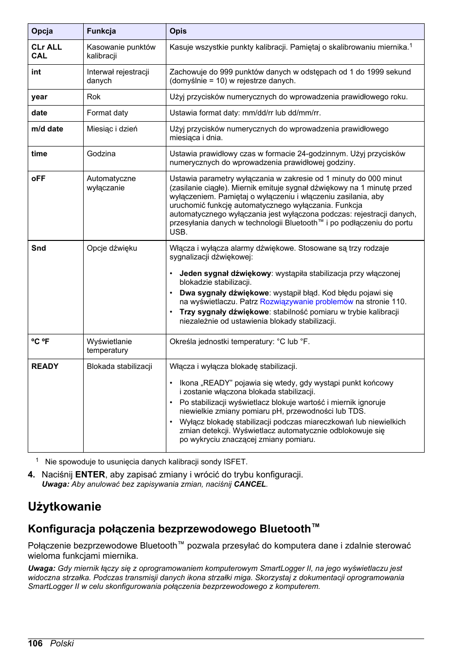 Użytkowanie, Konfiguracja połączenia bezprzewodowego bluetooth | Hach-Lange H-Series Meters Basic User Manual User Manual | Page 106 / 136