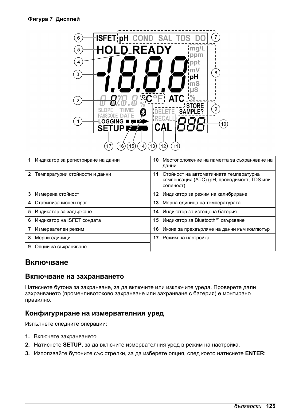 Включване, Включване на захранването, Конфигуриране на измервателния уред | Hach-Lange H-Series Meters Basic User Manual User Manual | Page 125 / 136