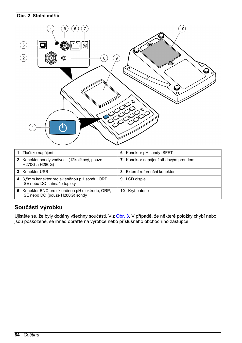 Součásti výrobku, Obr. 2, A výstupem usb. viz | Hach-Lange H-Series Meters Basic User Manual User Manual | Page 64 / 136