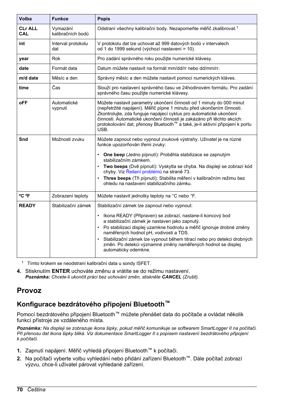 Provoz, Konfigurace bezdrátového připojení bluetooth | Hach-Lange H-Series Meters Basic User Manual User Manual | Page 70 / 136