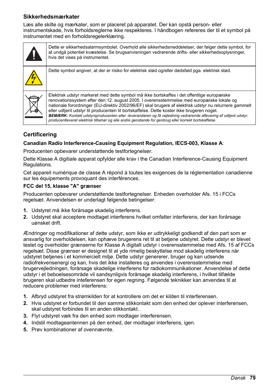Sikkerhedsmærkater, Certificering | Hach-Lange H-Series Meters Basic User Manual User Manual | Page 79 / 136