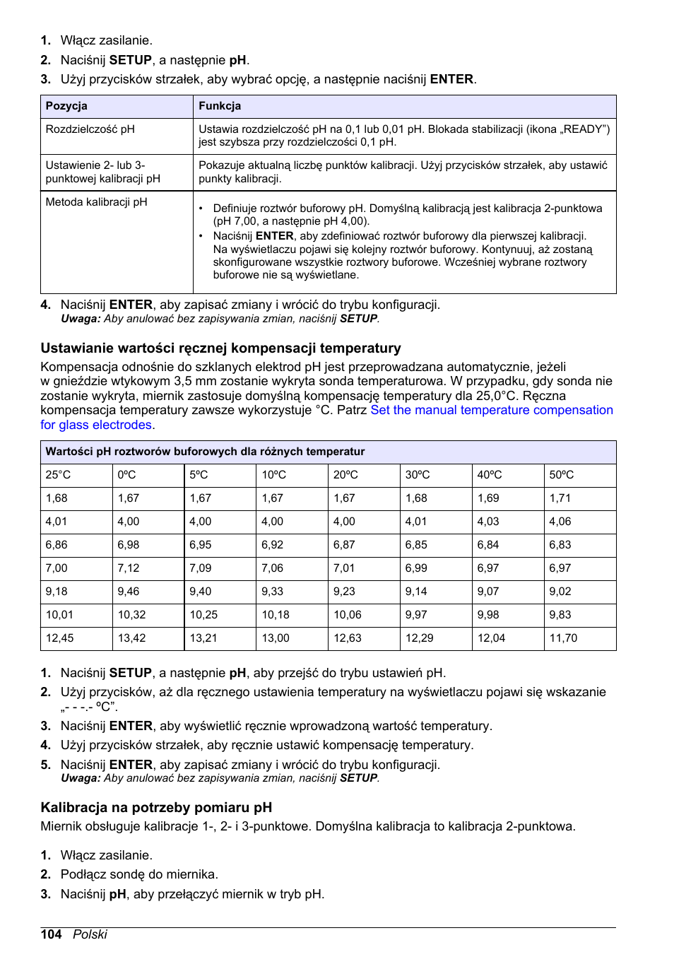 Kalibracja na potrzeby pomiaru ph | Hach-Lange H170 User Manual User Manual | Page 104 / 134