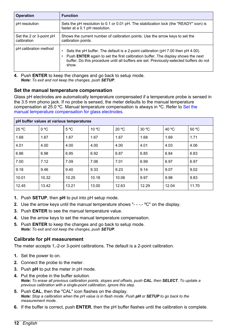 Set the manual temperature compensation, Calibrate for ph measurement | Hach-Lange H170 User Manual User Manual | Page 12 / 134