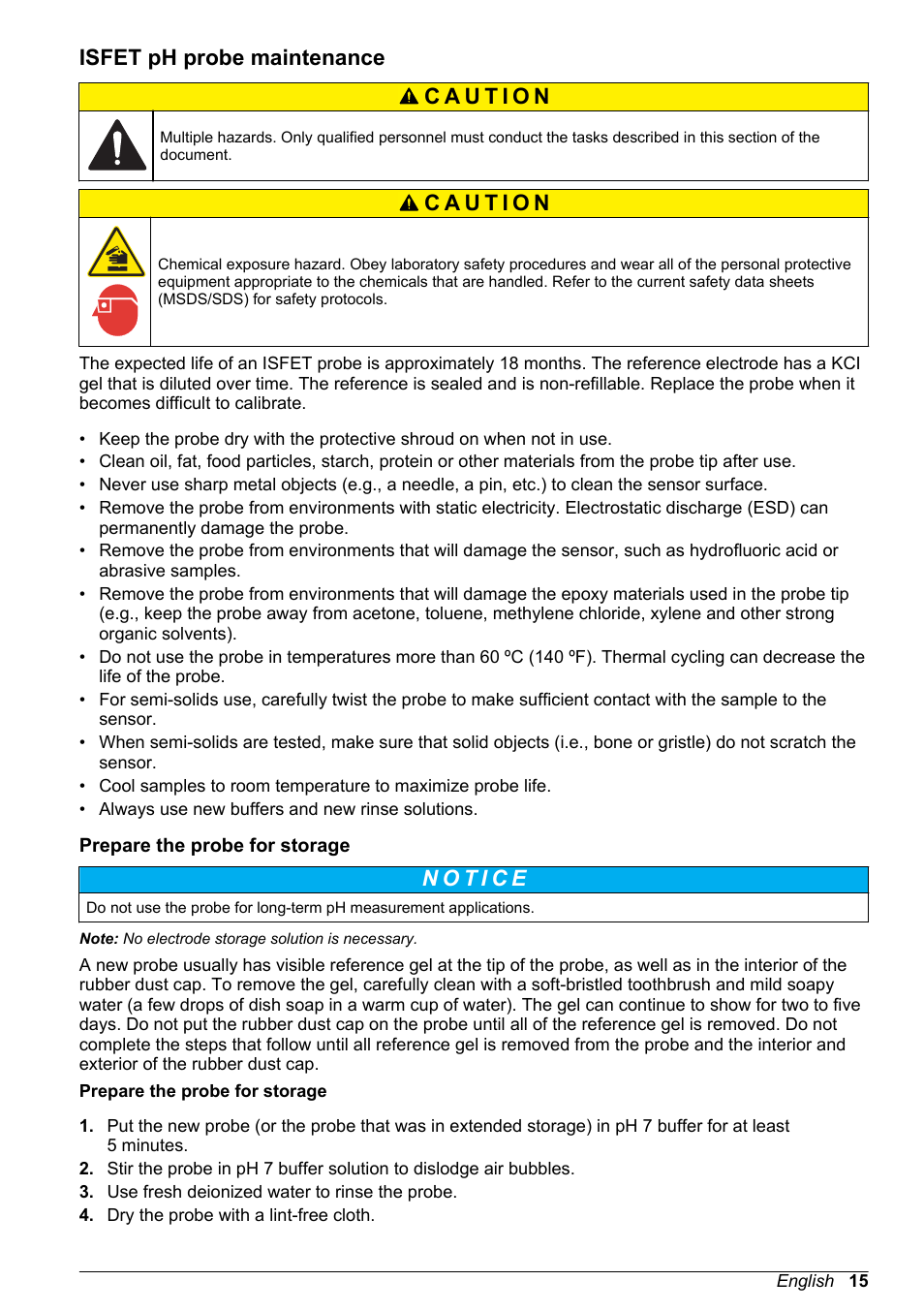 Isfet ph probe maintenance, Prepare the probe for storage | Hach-Lange H170 User Manual User Manual | Page 15 / 134