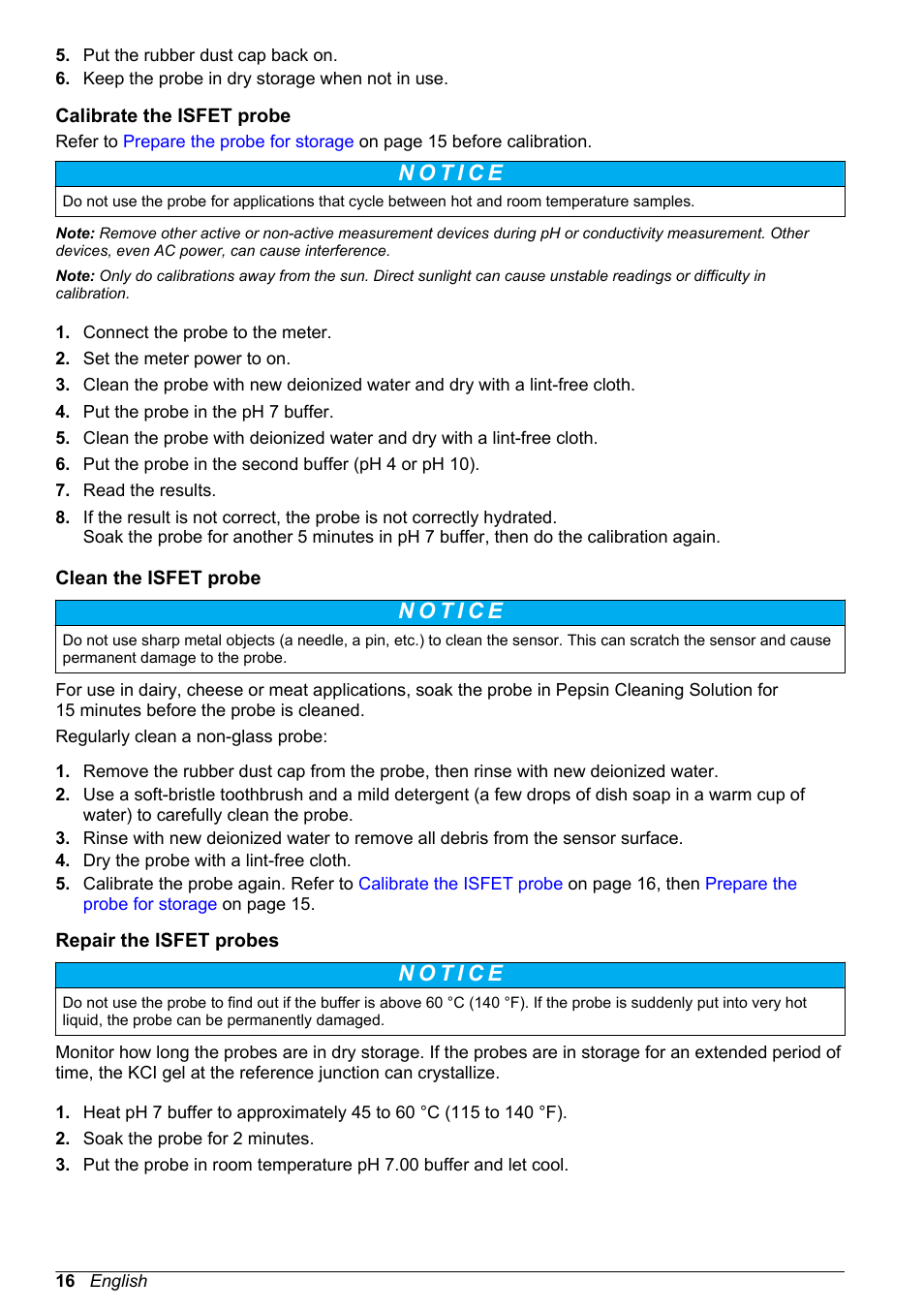 Calibrate the isfet probe, Clean the isfet probe, Repair the isfet probes | Hach-Lange H170 User Manual User Manual | Page 16 / 134
