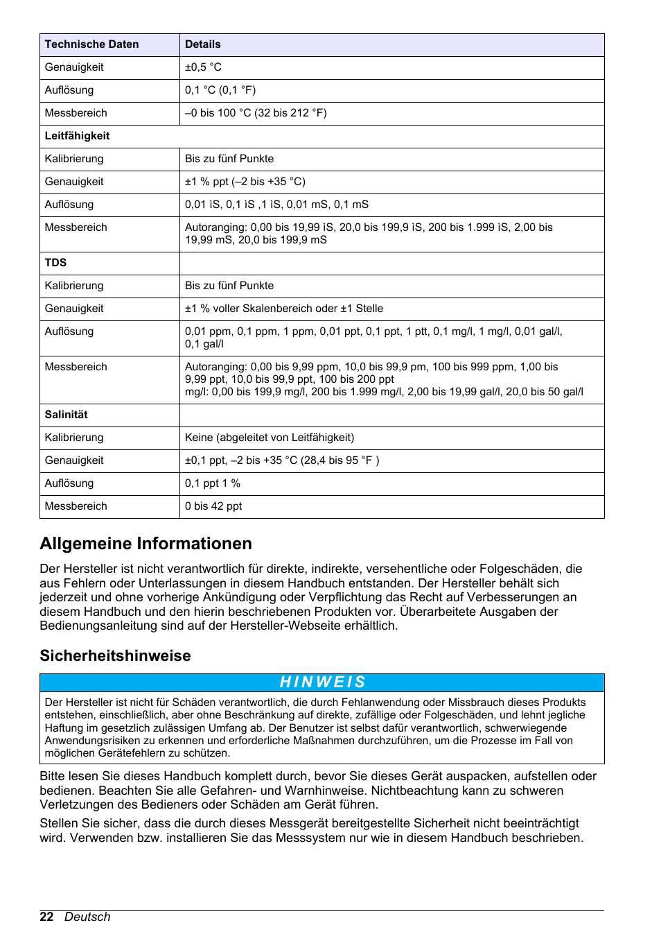 Allgemeine informationen, Sicherheitshinweise, Auf seite 22 | Hach-Lange H170 User Manual User Manual | Page 22 / 134