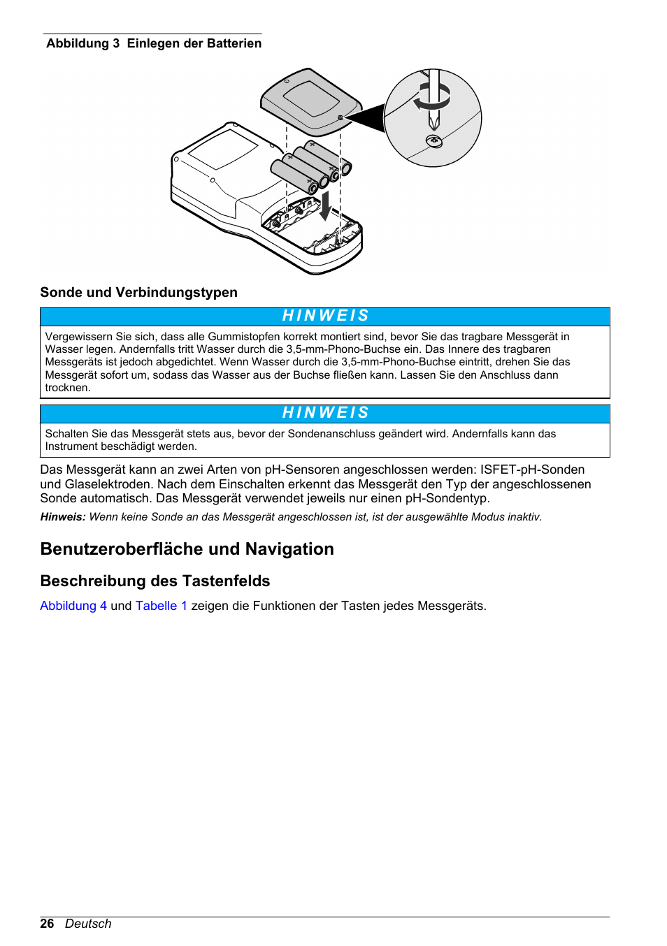 Sonde und verbindungstypen, Benutzeroberfläche und navigation, Beschreibung des tastenfelds | Auf seite 26, Siehe, Abbildung 3 | Hach-Lange H170 User Manual User Manual | Page 26 / 134