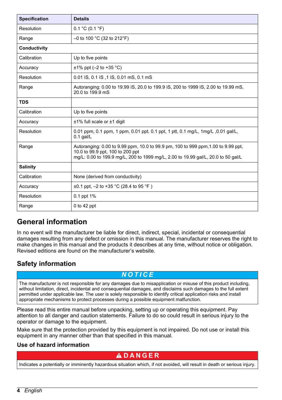 General information, Safety information, Use of hazard information | Hach-Lange H170 User Manual User Manual | Page 4 / 134