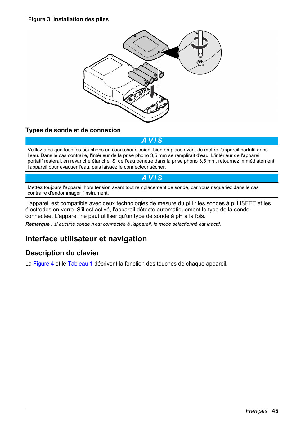 Types de sonde et de connexion, Interface utilisateur et navigation, Description du clavier | Figure 3 | Hach-Lange H170 User Manual User Manual | Page 45 / 134