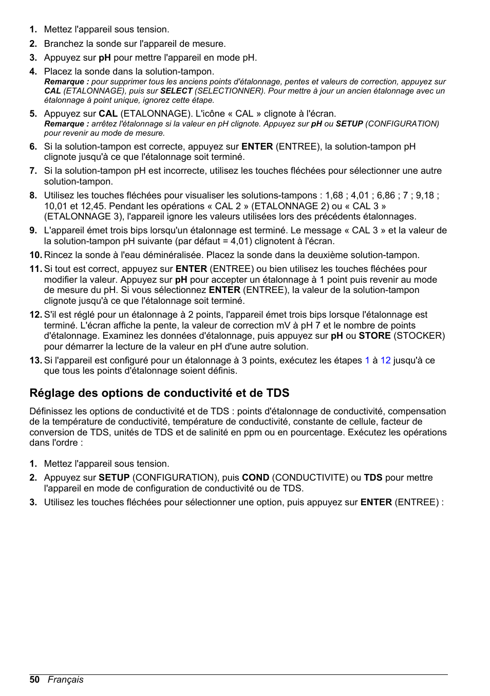 Réglage des options de conductivité et de tds | Hach-Lange H170 User Manual User Manual | Page 50 / 134