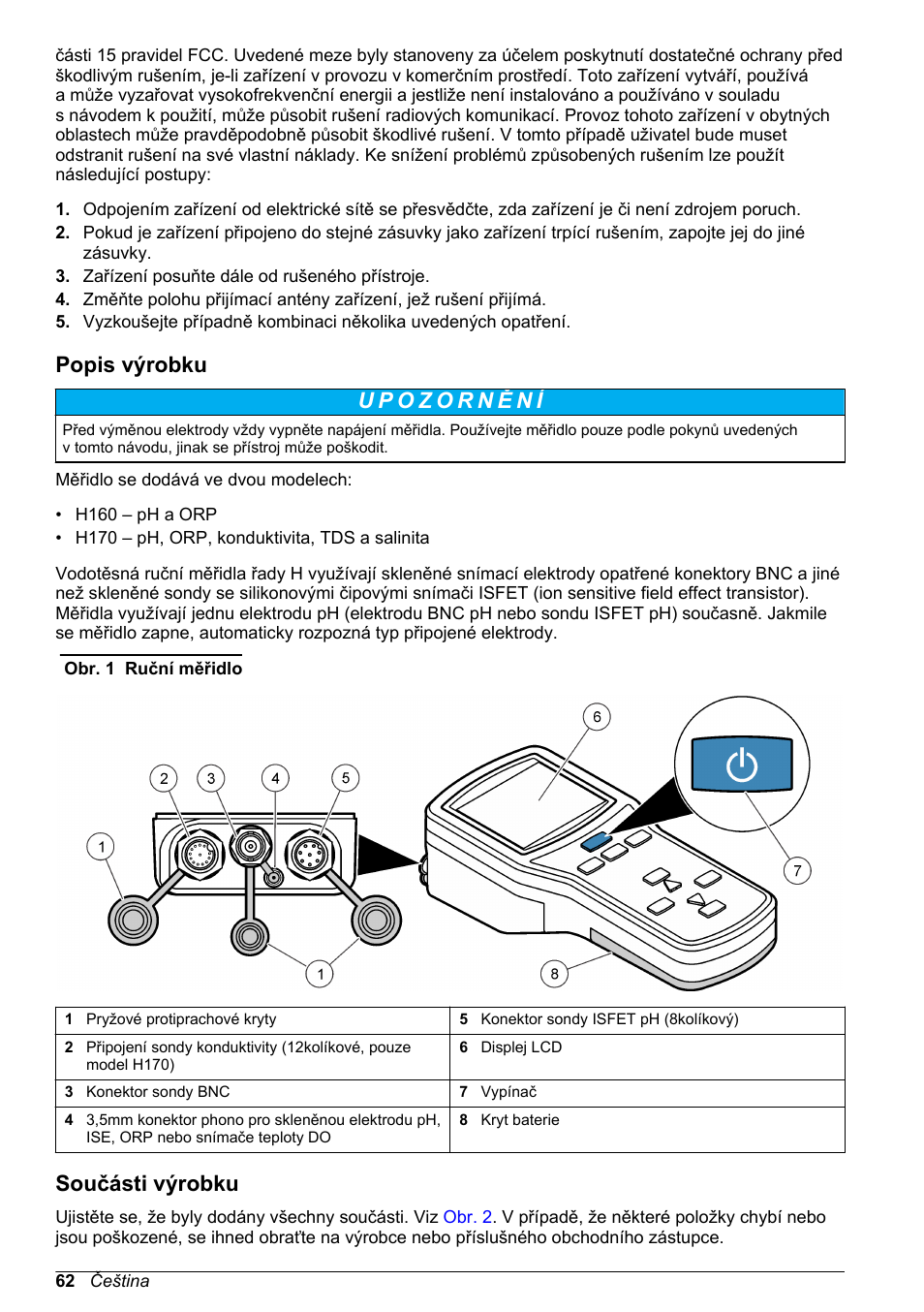 Popis výrobku, Součásti výrobku | Hach-Lange H170 User Manual User Manual | Page 62 / 134