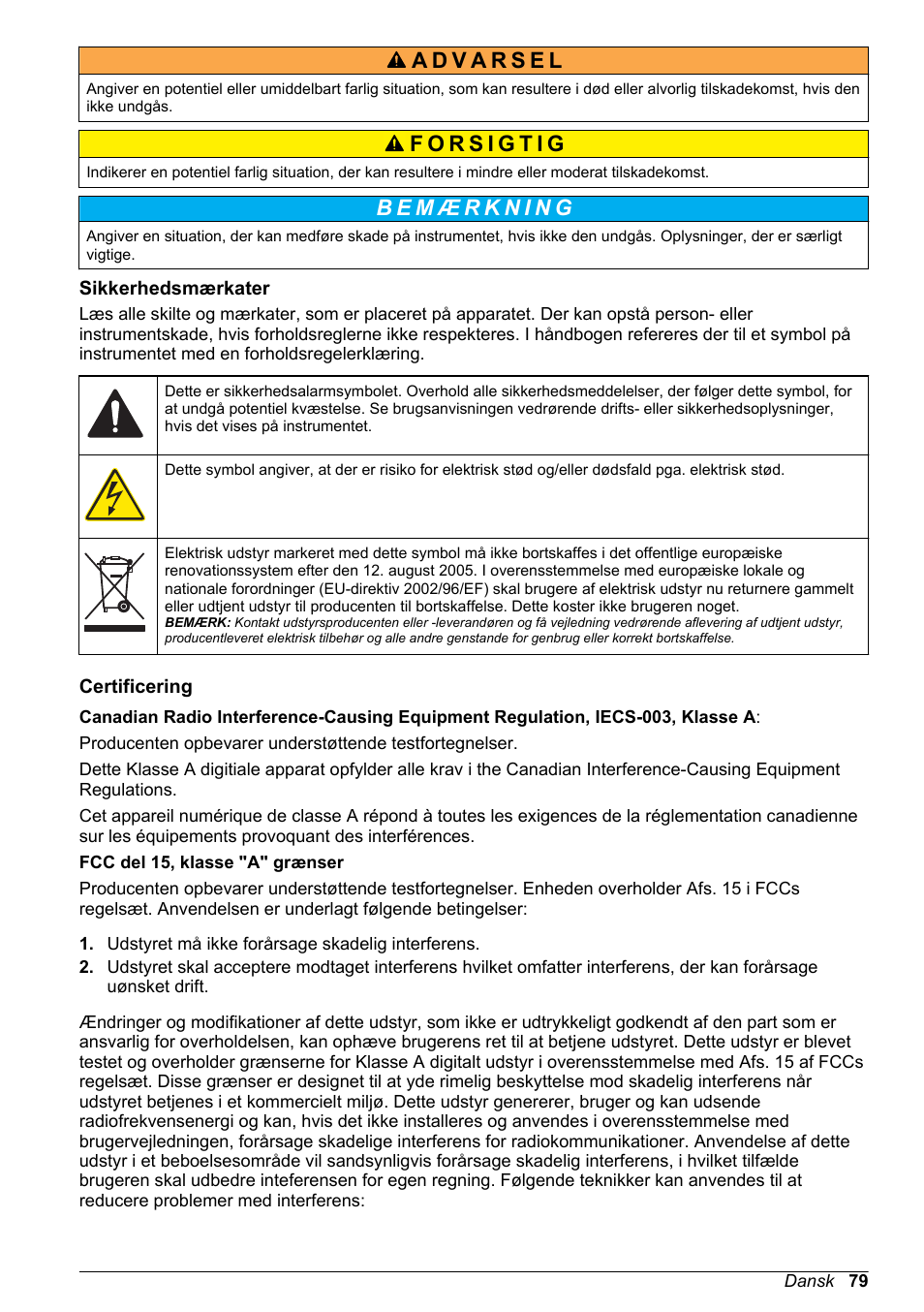 Sikkerhedsmærkater, Certificering | Hach-Lange H170 User Manual User Manual | Page 79 / 134