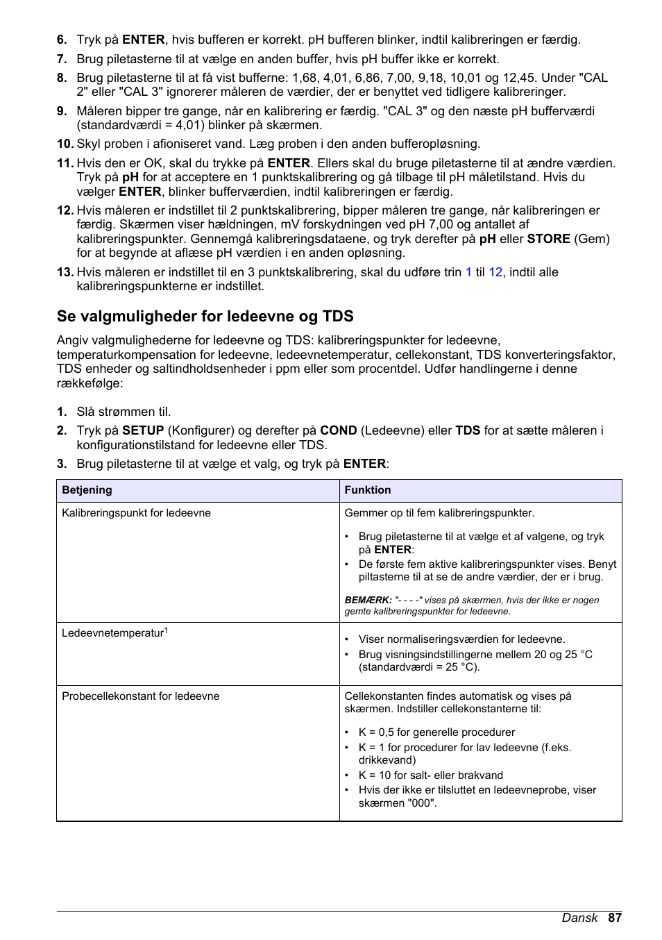 Se valgmuligheder for ledeevne og tds | Hach-Lange H170 User Manual User Manual | Page 87 / 134