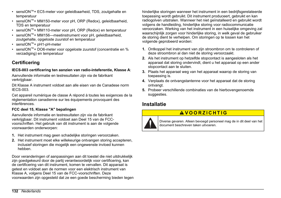 Certificering, Installatie | Hach-Lange SENSION+, Portable Meter, LPG2500 User Manual | Page 132 / 388
