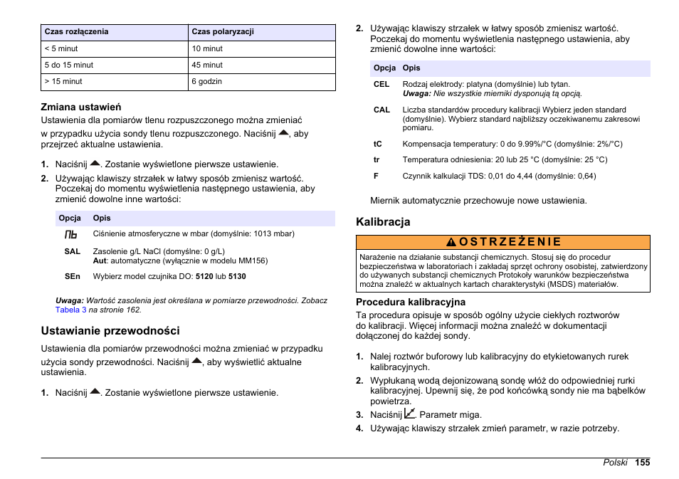 Zmiana ustawień, Ustawianie przewodności, Kalibracja | Procedura kalibracyjna | Hach-Lange SENSION+, Portable Meter, LPG2500 User Manual | Page 155 / 388