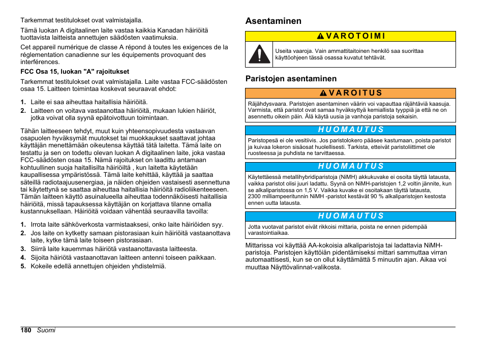 Asentaminen, Paristojen asentaminen, Sivulla | Hach-Lange SENSION+, Portable Meter, LPG2500 User Manual | Page 180 / 388