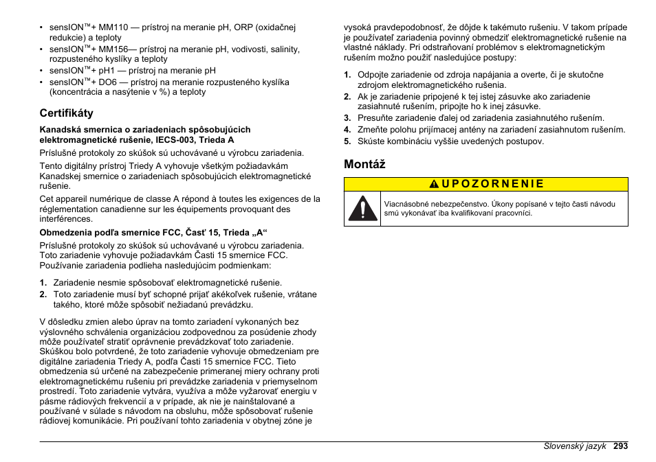 Certifikáty, Montáž | Hach-Lange SENSION+, Portable Meter, LPG2500 User Manual | Page 293 / 388