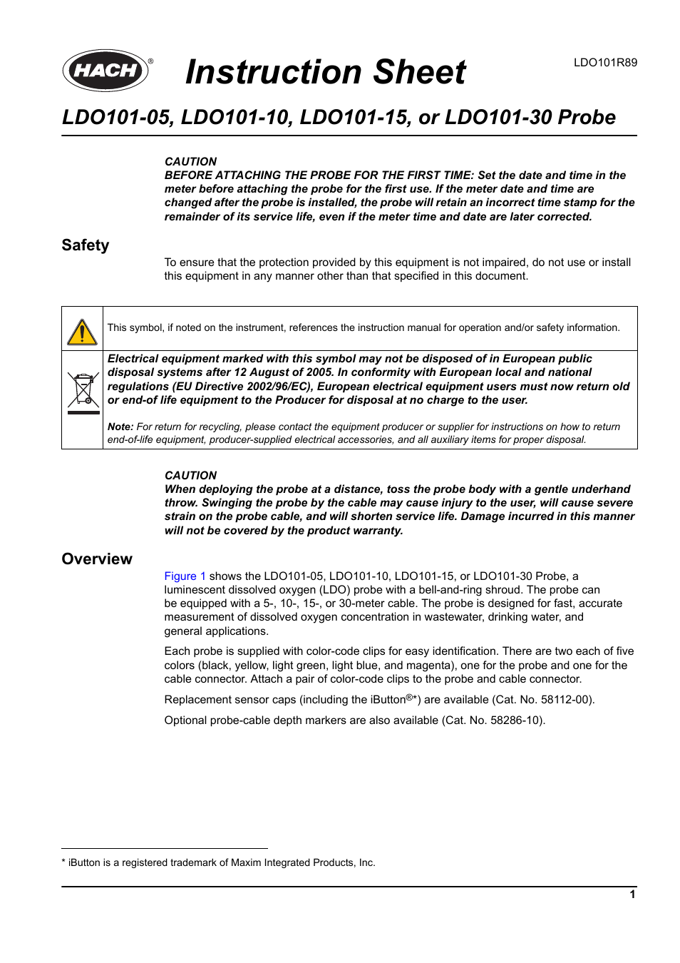 Hach-Lange LDO101-30 Instruction Sheet User Manual | 4 pages