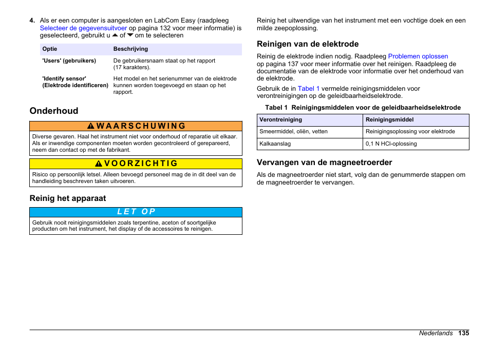 Onderhoud, Reinig het apparaat, Reinigen van de elektrode | Vervangen van de magneetroerder | Hach-Lange SENSION+ EC71 User Manual | Page 135 / 362