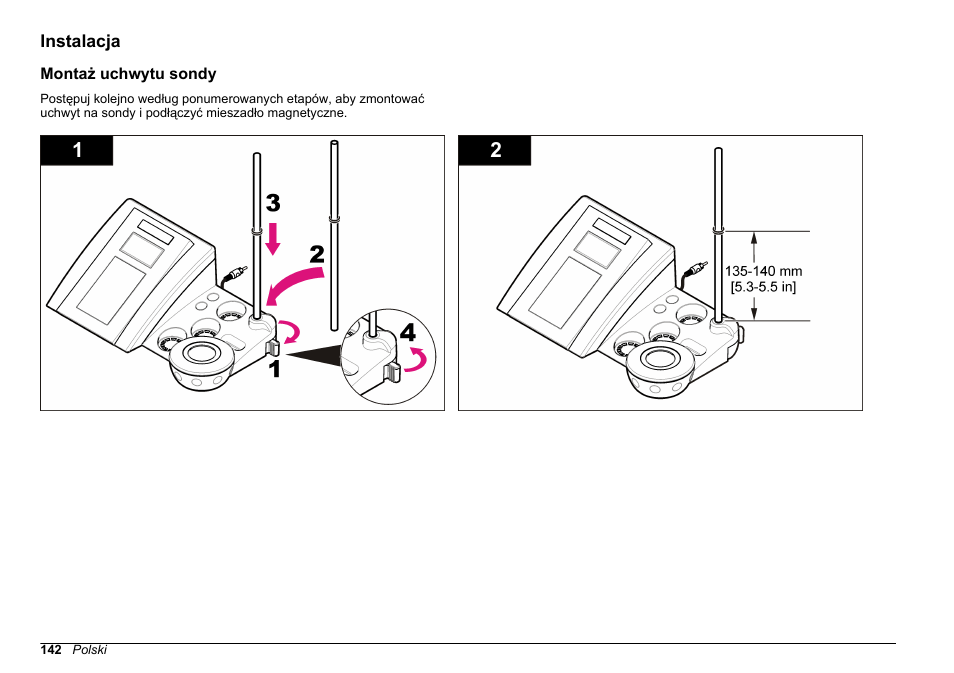 Instalacja, Montaż uchwytu sondy | Hach-Lange SENSION+ EC71 User Manual | Page 142 / 362