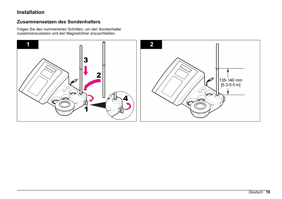 Installation, Zusammensetzen des sondenhalters | Hach-Lange SENSION+ EC71 User Manual | Page 19 / 362
