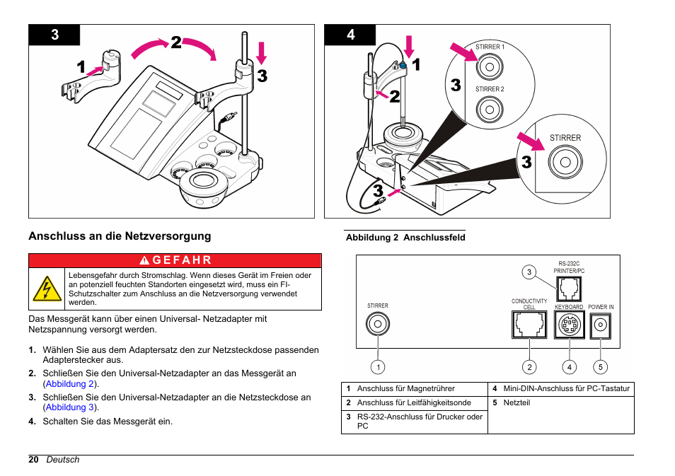 Anschluss an die netzversorgung | Hach-Lange SENSION+ EC71 User Manual | Page 20 / 362