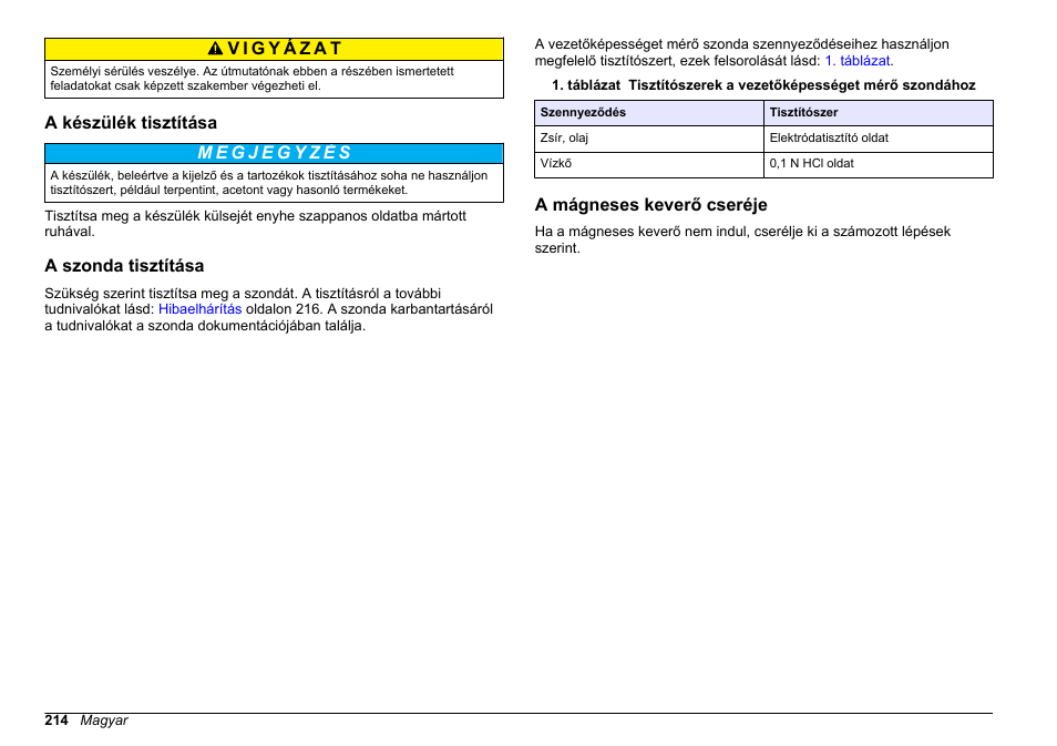 A készülék tisztítása, A szonda tisztítása, A mágneses keverő cseréje | Hach-Lange SENSION+ EC71 User Manual | Page 214 / 362