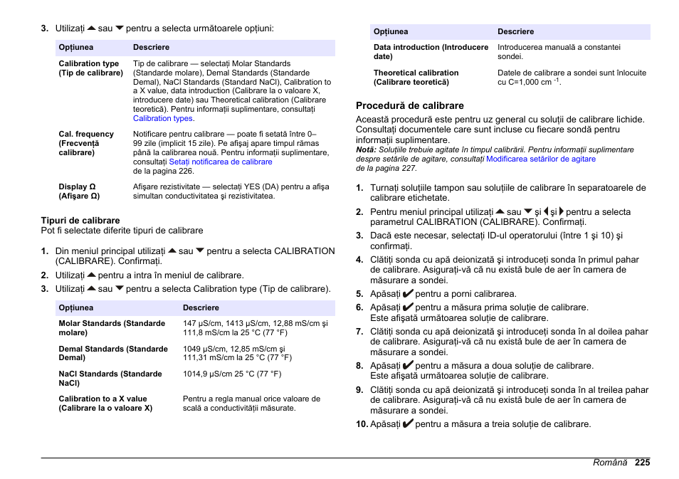 Tipuri de calibrare, Procedură de calibrare | Hach-Lange SENSION+ EC71 User Manual | Page 225 / 362