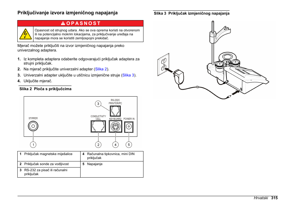 Priključivanje izvora izmjeničnog napajanja | Hach-Lange SENSION+ EC71 User Manual | Page 315 / 362