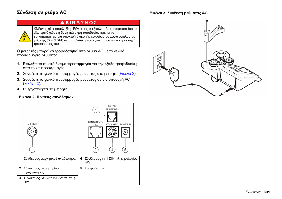 Σύνδεση σε ρεύμα ac | Hach-Lange SENSION+ EC71 User Manual | Page 331 / 362