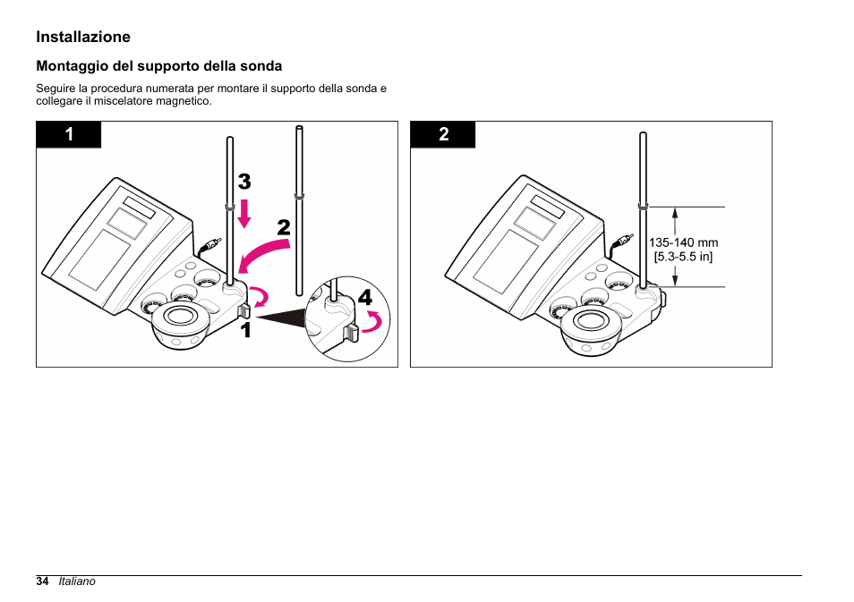 Installazione, Montaggio del supporto della sonda | Hach-Lange SENSION+ EC71 User Manual | Page 34 / 362