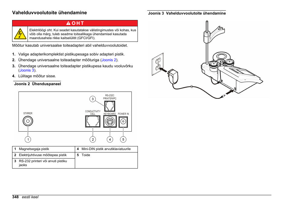 Vahelduvvoolutoite ühendamine, Vahelduvvoolutoite ühendamine o h t | Hach-Lange SENSION+ EC71 User Manual | Page 348 / 362