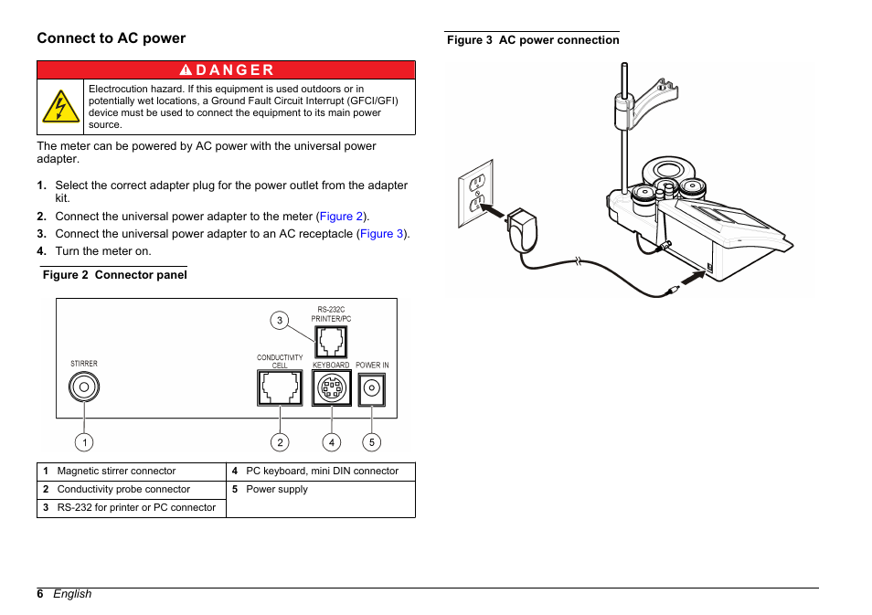 Connect to ac power | Hach-Lange SENSION+ EC71 User Manual | Page 6 / 362
