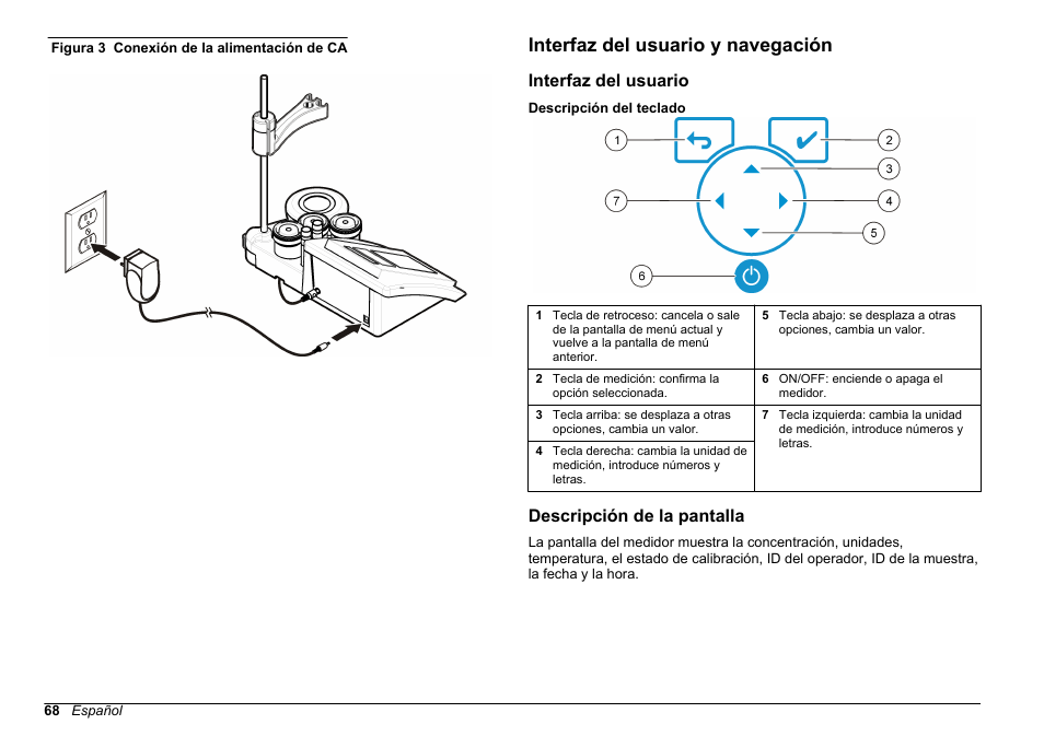 Interfaz del usuario y navegación, Interfaz del usuario, Descripción de la pantalla | Figura 3 | Hach-Lange SENSION+ EC71 User Manual | Page 68 / 362