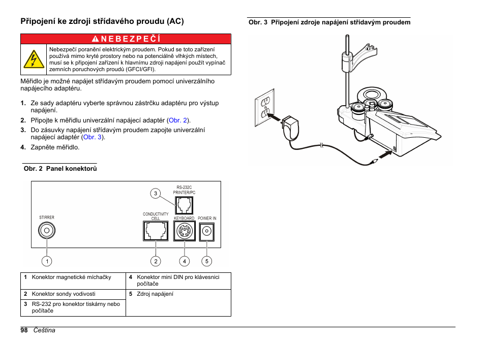 Připojení ke zdroji střídavého proudu (ac) | Hach-Lange SENSION+ EC71 User Manual | Page 98 / 362