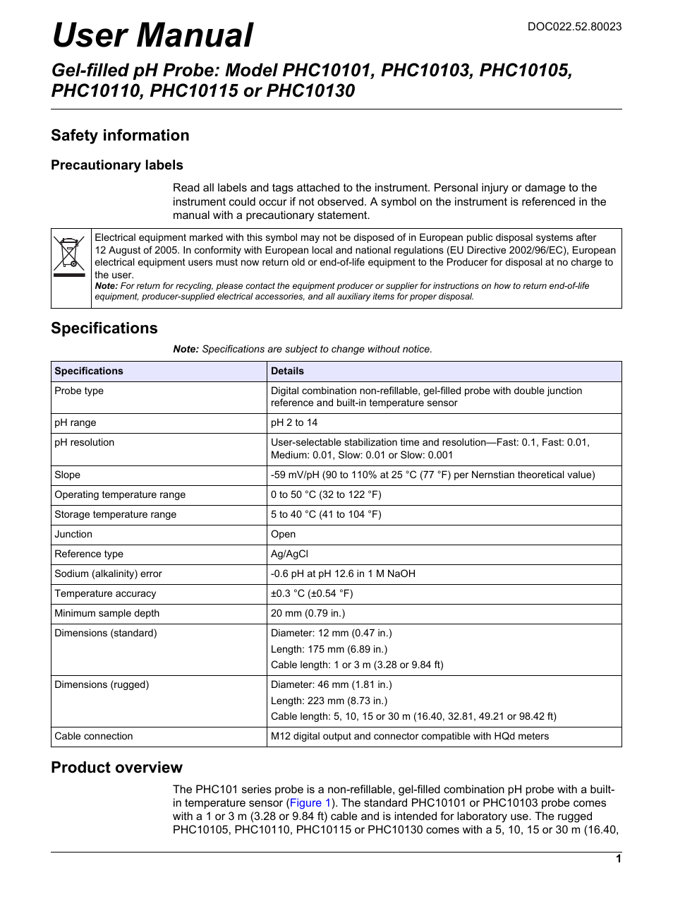 Hach-Lange PHC10115 User Manual User Manual | 12 pages