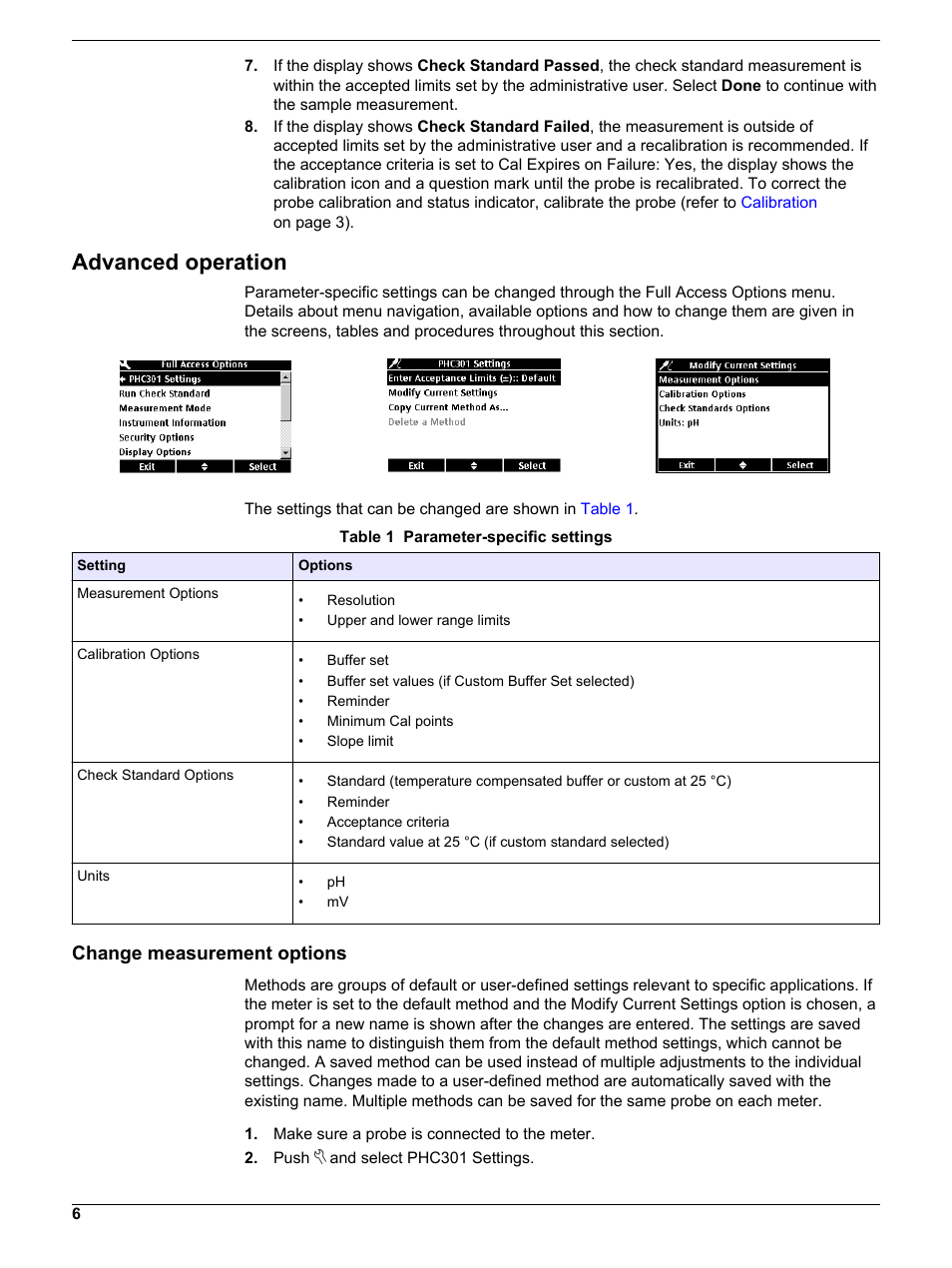 Advanced operation, Change measurement options | Hach-Lange PHC30103 User Manual User Manual | Page 6 / 14