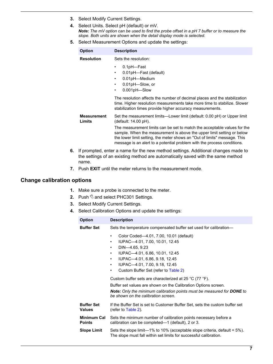 Change calibration options | Hach-Lange PHC30103 User Manual User Manual | Page 7 / 14