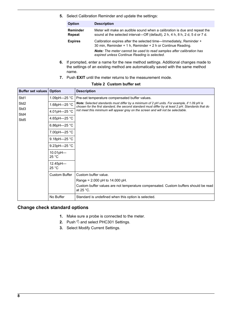 Change check standard options | Hach-Lange PHC30103 User Manual User Manual | Page 8 / 14