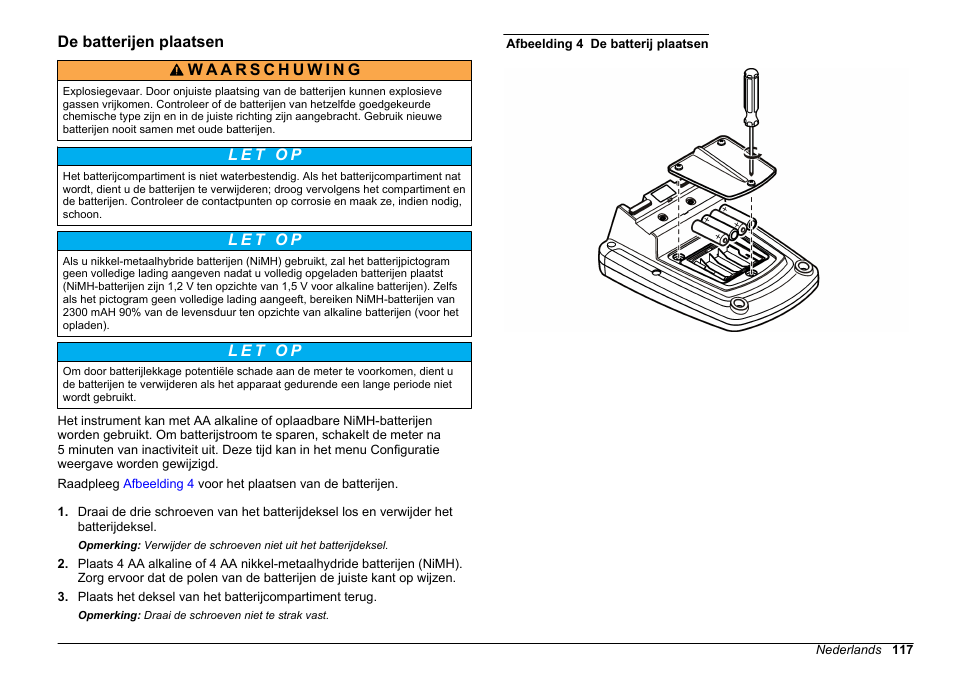 De batterijen plaatsen | Hach-Lange HQ411D Basic User Manual User Manual | Page 117 / 324