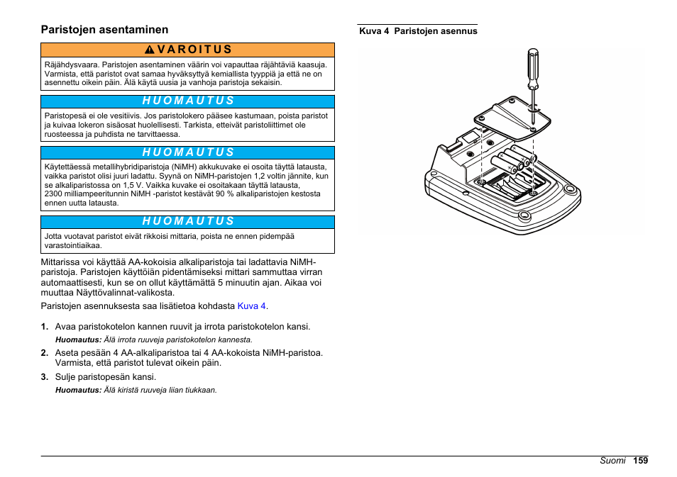Paristojen asentaminen | Hach-Lange HQ411D Basic User Manual User Manual | Page 159 / 324