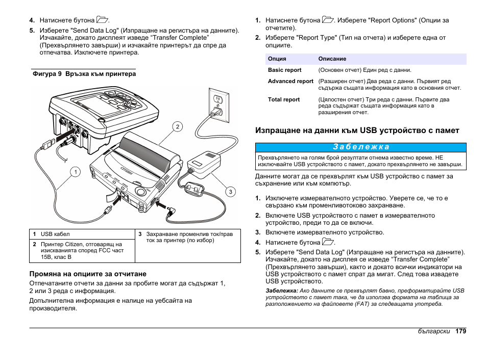 Промяна на опциите за отчитане, Изпращане на данни към usb устройство с памет, Фигура 9 | Hach-Lange HQ411D Basic User Manual User Manual | Page 179 / 324