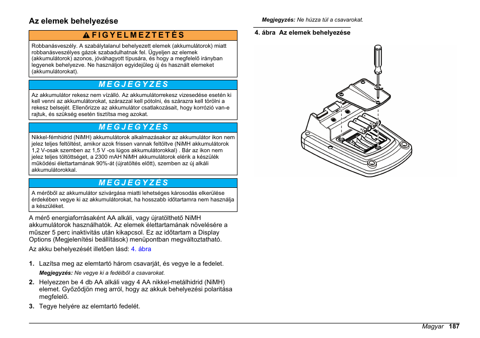 Az elemek behelyezése | Hach-Lange HQ411D Basic User Manual User Manual | Page 187 / 324