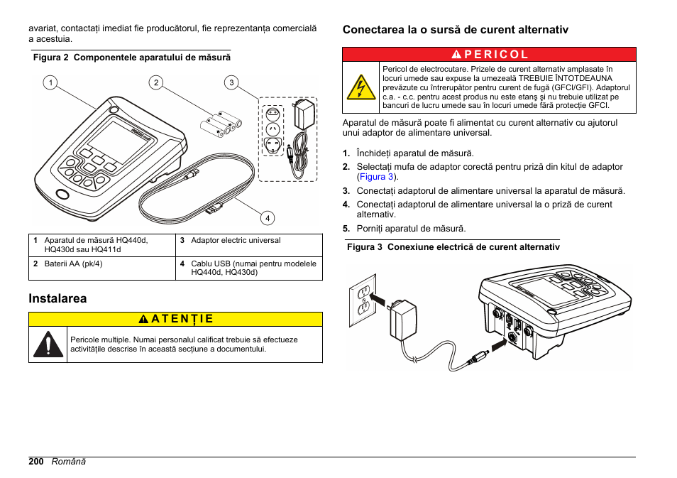 Instalarea, Conectarea la o sursă de curent alternativ | Hach-Lange HQ411D Basic User Manual User Manual | Page 200 / 324