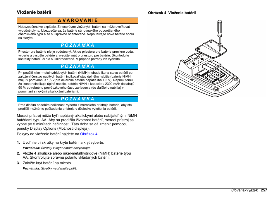 Vloženie batérií | Hach-Lange HQ411D Basic User Manual User Manual | Page 257 / 324