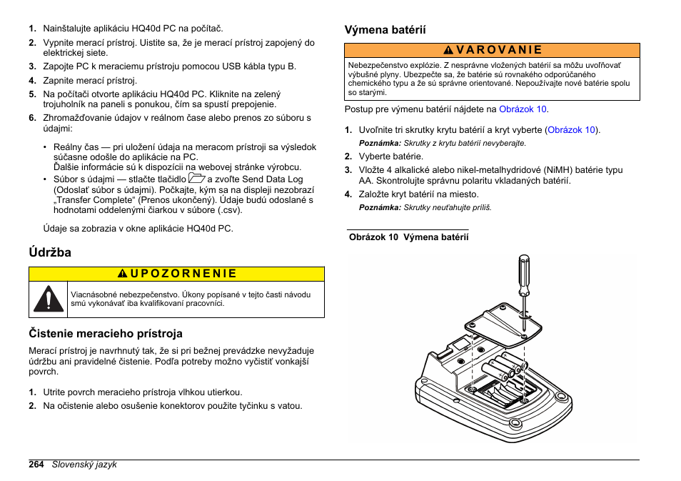 Údržba, Čistenie meracieho prístroja, Výmena batérií | Hach-Lange HQ411D Basic User Manual User Manual | Page 264 / 324