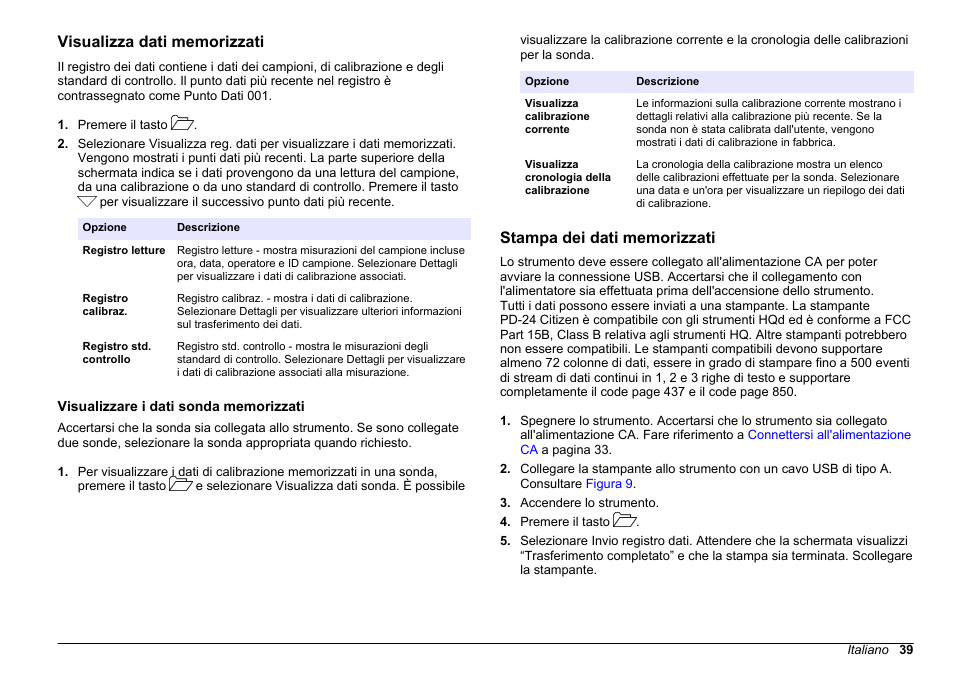 Visualizza dati memorizzati, Visualizzare i dati sonda memorizzati, Stampa dei dati memorizzati | Hach-Lange HQ411D Basic User Manual User Manual | Page 39 / 324