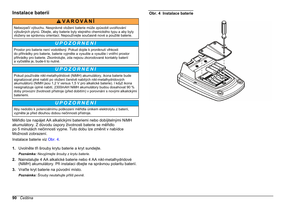 Instalace baterií | Hach-Lange HQ411D Basic User Manual User Manual | Page 90 / 324